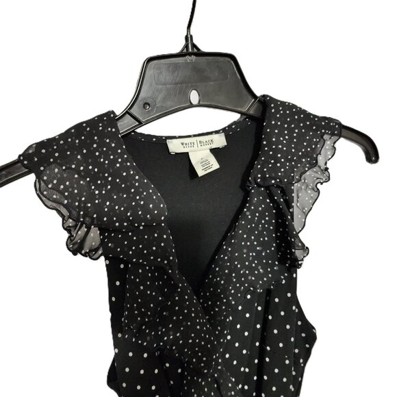 White House Black Market B&W Flutter V-Neck Wrap Look Polka Dot Dress Size 0 - Picture 5 of 10